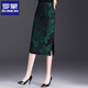 ROMON復古提花半身包臀裙中長(cháng)款女春秋2026新款國風(fēng)氣質(zhì)開(kāi)叉洋氣一步裙 綠花 M 可穿90至100斤