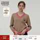 Teenie Weenie小熊女裝時(shí)尚簡(jiǎn)約毛衣冬季V字領(lǐng)撞色羊毛混紡針織衫 中卡其色 S 160