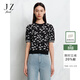 玖姿（JUZUI）商場(chǎng)同款女裝暖陽(yáng)雛菊修身套頭針織衫短袖毛衫春季 花黑 L