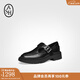 ASH女鞋春夏MASON真皮樂(lè )福鞋女粗跟鏤空T字扣帶復古中跟單鞋 黑色 37
