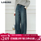 LAGOGO高腰闊腿顯瘦小個(gè)子牛仔褲女拉谷谷2025年冬新款OCNN53XD15 靛藍色 S