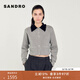 SANDRO線(xiàn)上限定秋冬女裝法式氣質(zhì)格雷系灰色撞色花邊翻領(lǐng)針織開(kāi)衫 灰色(尺碼偏小，建議拍大1碼) M