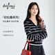 伊芙麗（eifini）【輕松疊系列】朱珠代言假兩件連帽百搭條紋時(shí)尚針織衫26春季新款 藏青 M 105-115斤