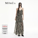 MO&Co.連衣裙砂洗順紆縐雪紡清透微縐肌理虎紋吊帶裙長(cháng)裙MBE3SOK002 雙色虎紋 S 160