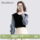 MeetMetro瑪依爾拼接解構套頭衛衣女2026春新款韓系輕熟風(fēng)假兩件條紋上衣 黑色【現貨閃電發(fā)】 M