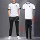 阿迪達斯（adidas）男運動(dòng)套裝 跑步健身訓練服潮流時(shí)尚透氣休閑短袖T恤收腳長(cháng)褲 KB2460白+JI8809黑 XL/185