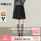 尚都比拉含綿羊毛通勤半身裙女冬季小個(gè)子保暖百褶A字裙高腰厚款毛呢裙子