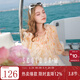 三彩2025夏季新款碎花雪紡衫兩穿一字領(lǐng)荷葉邊上衣寬松九分袖M 柑橘黃花卉 M 160/84A