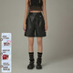 CHUU高腰PU皮休閑褲女2026春季新款小個(gè)子設計感腰帶直筒短褲子