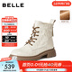 百麗（Belle）復古羊皮馬丁靴女冬季新款商場(chǎng)同款方跟休閑短靴E5S2DDD5 米色-絨里 37