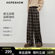 紅袖（hopeshow）復古寬松休閑褲2025冬季新款女裝顯瘦撞色格紋磨毛保暖闊腿長(cháng)褲 咖格918 L