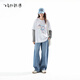 飛鳥(niǎo)和新酒設計感印花字母假兩件T恤女2026春季新款套頭圓領(lǐng)上衣 純色本白HCA02 M