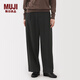 MUJI女式 橫豎彈力起毛抽褶寬版褲 褲子女款女裝冬季BE1XQC5A 黑色 M （160/66A）