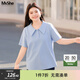 MsShe【珠地棉polo衫】大碼女裝2025夏裝胖mm巨顯瘦短袖T恤女上衣 冰河藍色現貨 4XL