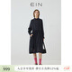 EIN【輕氧亞麻】EIN言自然文藝風(fēng)立領(lǐng)后開(kāi)襟撞色連衣裙秋新款 墨綠 L