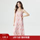 茵曼（INMAN）薄荷曼波度假風(fēng)碎花吊帶背心裙夏季氣質(zhì)浪漫壓褶松弛感連衣裙子 芭比粉 M