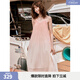 ELLE法式海邊度假風(fēng)漸變吊帶連衣裙女2025夏季新款長(cháng)款無(wú)袖海浪裙 粉色 S