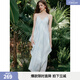 ELLE復古文藝印花吊帶連衣裙女2025夏季新款設計感時(shí)尚優(yōu)雅a字裙 藍色 M
