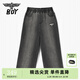 BOY JUNIOR童裝 25春新品兒童潮牌長(cháng)褲時(shí)尚直筒松緊腰牛仔褲男女童中大童 黑色 160