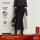 AMII女裝2025冬季撞色拼接百褶裙半身裙女橡筋腰頭芝麻底針織 黑色 L 165/72A
