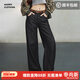 馬登美式復古黑色牛仔褲直筒休閑褲寬松顯瘦闊腿褲拖地長(cháng)褲秋季女 墨黑色 （偏小，建議拍大一碼） M
