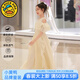 G.duck小黃鴨童裝女童裙子夏季兒童連衣裙2025新款女孩香檳色露肩公主裙 杏色 150 建議11~12歲（140-150cm）