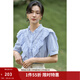 茵曼（INMAN）法式提花襯衫女士2026夏季新款荷葉花邊水溶氣質(zhì)純棉短袖襯衣 海霧藍 M