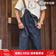 馬登工裝美式復古情侶甲板背帶褲水洗丹寧直筒闊腿牛仔褲休閑長(cháng)褲男潮 牛仔藍 XL