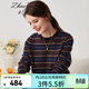 兆君秋冬費爾島提花圓領(lǐng)長(cháng)袖條紋羊絨衫女裝套頭針織毛衣 醬果紫紅 2XL