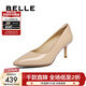 百麗（Belle）尖頭時(shí)尚優(yōu)雅單鞋氣質(zhì)顯瘦牛皮高跟鞋3O403AQ5 杏色 38
