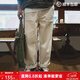 馬登工裝 復古棉籽殼休閑牛仔褲米白色耐磨寬松直筒長(cháng)褲子男潮 米白色 （版型寬松） 32