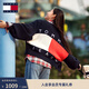 TOMMY JEANS【寬松燈籠袖】秋冬女學(xué)院純棉后背醒目撞色V領(lǐng)針織開(kāi)衫外套 藏青白紅拼色C1G XS （推薦：100斤以下）