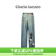 Charlie Luciano熊貓玩偶休閑牛仔褲秋季新款462783情侶男女同款cl直筒褲潮男 藍色 L