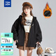 唐獅（TonLion）2026春季新款針織外套女休閑衛衣開(kāi)衫連帽上衣 加絨款/黑色 XL