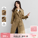 尚都比拉曠野美拉德穿搭雙排扣系帶收腰中長(cháng)款風(fēng)衣外套女英倫風(fēng) 咖色 M 