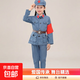 紅軍衣服兒童少兒紅軍演出服雷鋒合唱國慶元旦六一節日舞臺表演服 粗布棉麻面料-藍灰色 150 cm
