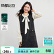 尚都比拉小香風(fēng)木耳邊圓領(lǐng)長(cháng)袖連衣裙女秋季拼接假兩件直筒裙流蘇感中裙