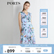 PORTS寶姿新品女裝V領(lǐng)不規則印花連衣裙LN8D268HPS065 天藍色印花 XS (2)