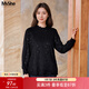 MsShe【磨毛提花蕾絲衫】大碼女裝2026春裝胖mm半高領(lǐng)打底衫上衣 提花常規款-黑色現貨 3XL