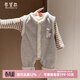 蒙黛莉（MINGDAILI）嬰兒衣服秋冬新生兒冬季外出服寶寶連體衣爬服0-1歲男童毛絨背心 麻灰色背帶褲 73cm