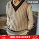 馬登工裝 復古lvy針織V領(lǐng)毛衣背心男秋季學(xué)院風(fēng)撞色立體絞花無(wú)袖馬甲 卡其 L