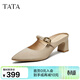 他她（TATA）法式粗跟穆勒鞋女鞋氣質(zhì)尖頭高跟拖鞋秋新款XGM02BH5 杏色 37