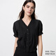優(yōu)衣庫女裝棉質(zhì)提花V領(lǐng)襯衫/短袖襯衣483881 09 黑色 XL