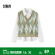 森馬（Semir）長(cháng)袖襯衫女冬季菱形格V領(lǐng)短背心易打理襯衣俏皮學(xué)院風(fēng)兩件套 白咖色調00315 L