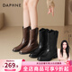 達芙妮中筒靴女秋季西部牛仔靴短靴女2025新款靴子黑色騎士馬丁靴 棕色單里【跟高3.5CM】 37
