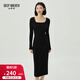 深呼吸DEEP BREATH女裝方領(lǐng)高腰修身羊毛針織連衣裙A500217 黑 L (4)