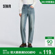 森馬（Semir）森柔|牛仔褲女春季半松緊腰直筒女士顯腿長(cháng)潮流長(cháng)褲103125124002