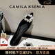CAMILA KSENIA瓢鞋女士2026新款休閑春季法式尖頭單鞋時(shí)尚百搭水鉆氣質(zhì)平底鞋子 黑色 37