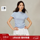 茵曼（INMAN）半高領(lǐng)褶皺收腰T恤2026夏季女裝新款修身彈力顯瘦短袖上衣 淺藍色 XL