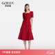 歌莉婭紅色連衣裙女新款短袖方領(lǐng)提花絕美裙子1C4R4K200 53R椒紅 XS